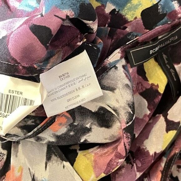 BCBGMAXAZRIA One Shoulder Abstract Print Silk Blouse Size XSmall - Picture 4 of 5